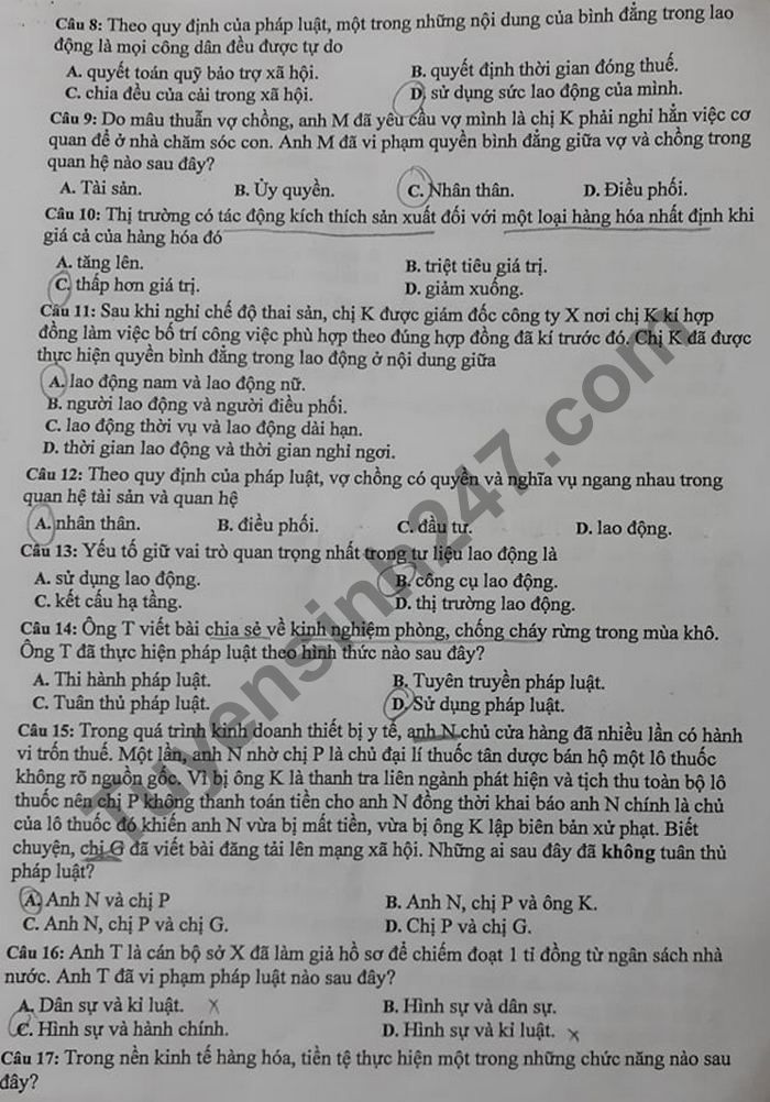 De thi thu Tot nghiep THPT 2021 lan 1 THPT Chuyen Lao Cai mon GDCD