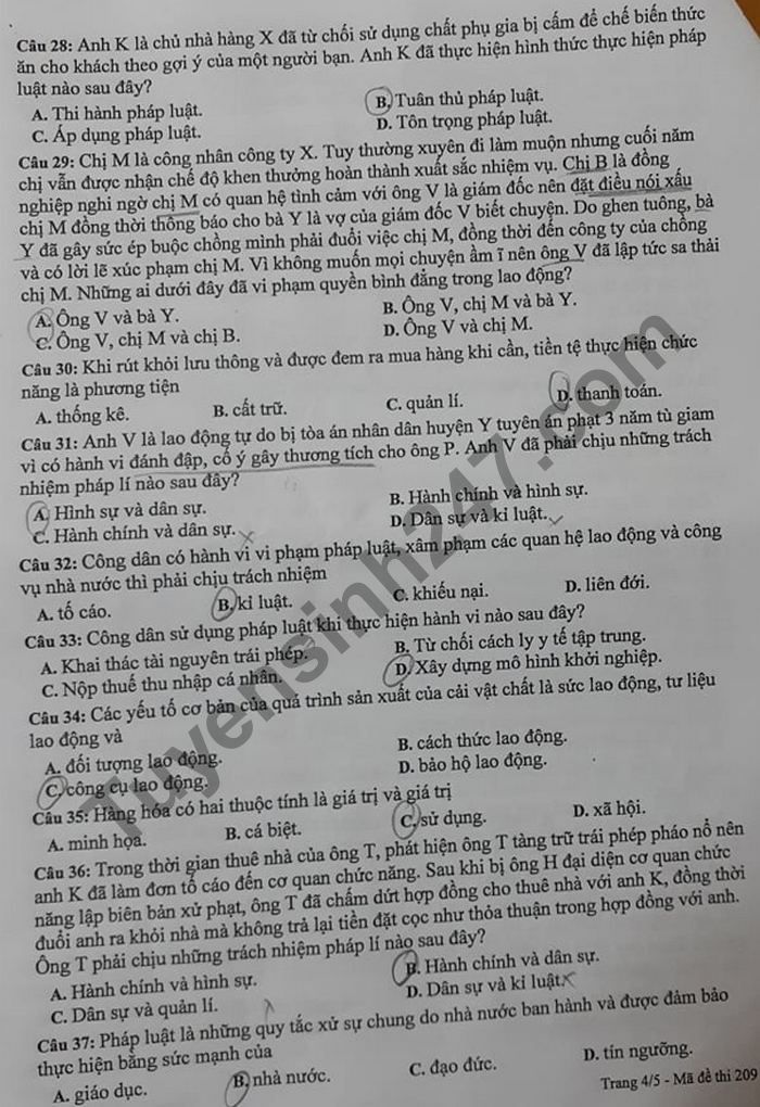 De thi thu Tot nghiep THPT 2021 lan 1 THPT Chuyen Lao Cai mon GDCD
