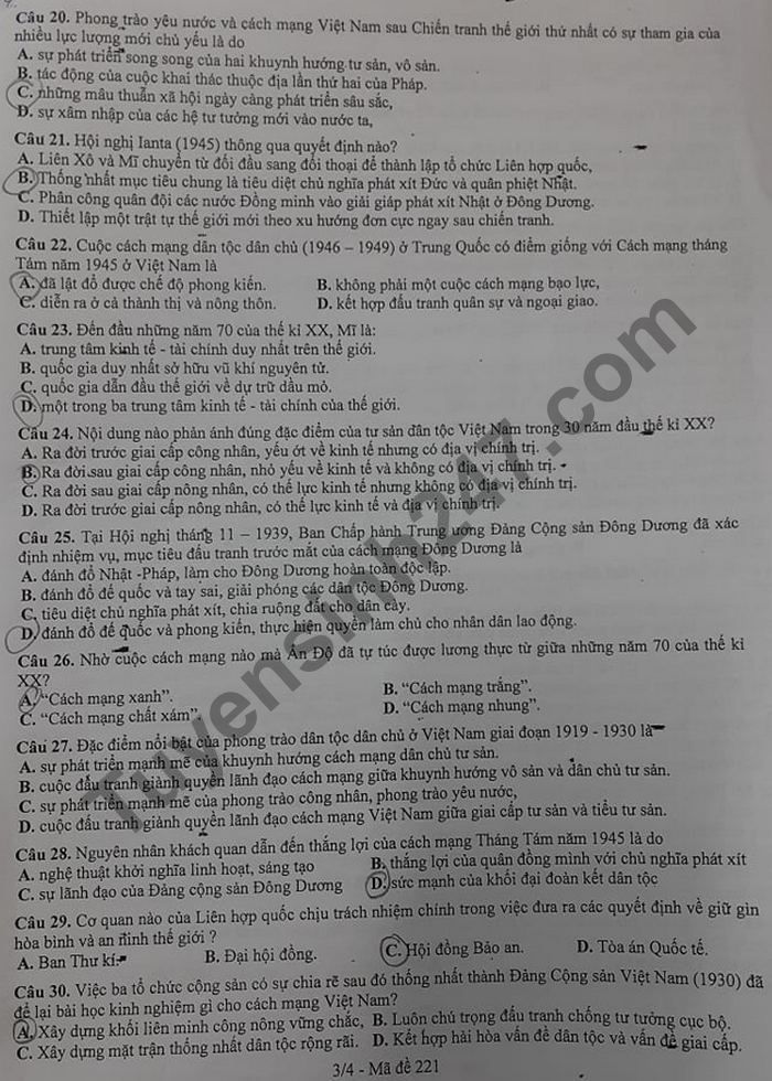 De thi thu Tot nghiep THPT 2021 lan 1 THPT Chuyen Lao Cai mon Su