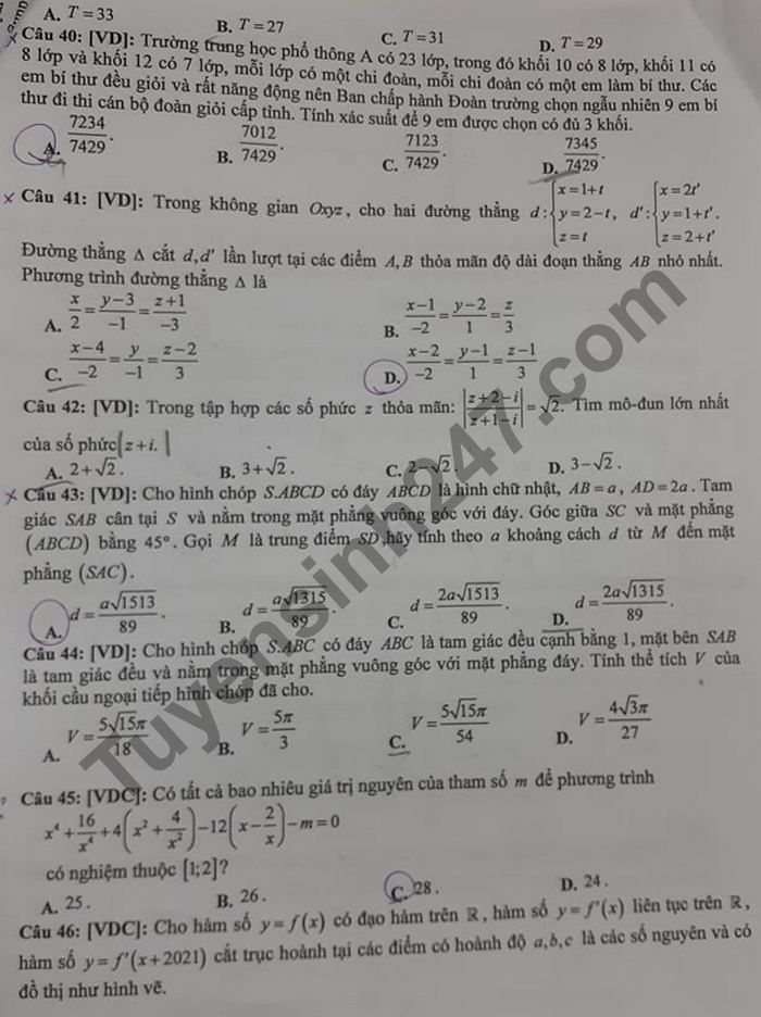 De thi thu Tot nghiep THPT 2021 mon Toan lan 1 THPT Chuyen Lao Cai