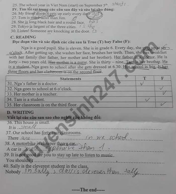 De thi hoc ki 1 mon Anh lop 6 TP Thai Binh 2020 - 2021