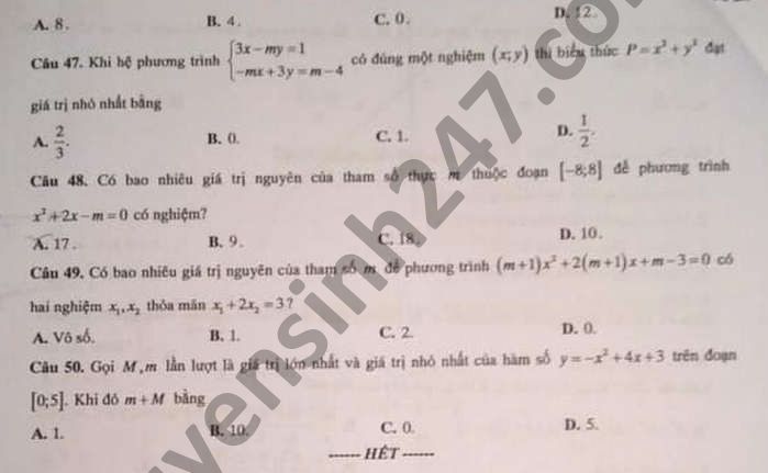 De thi hoc ki 1 mon Toan lop 10 nam 2020 THPT Quang Trung
