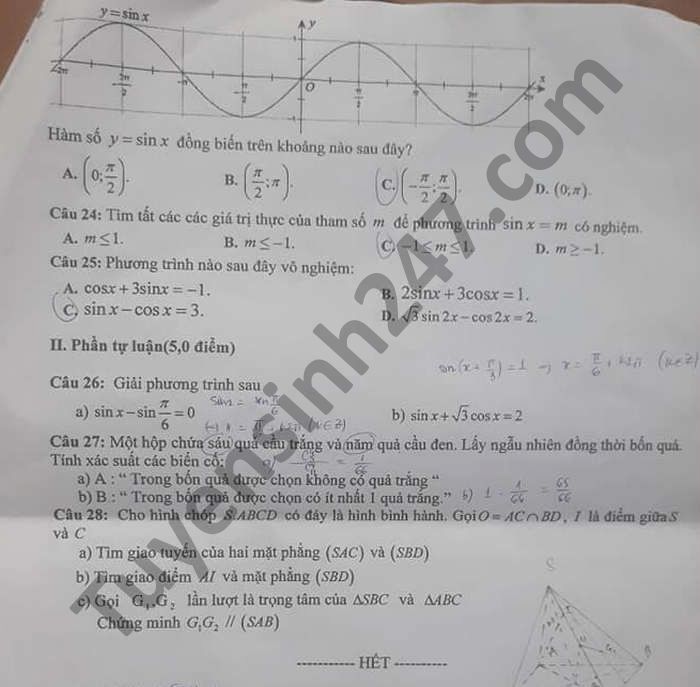 De thi hoc ki 1 nam 2020 mon Toan lop 11 THPT Lap Vo 1