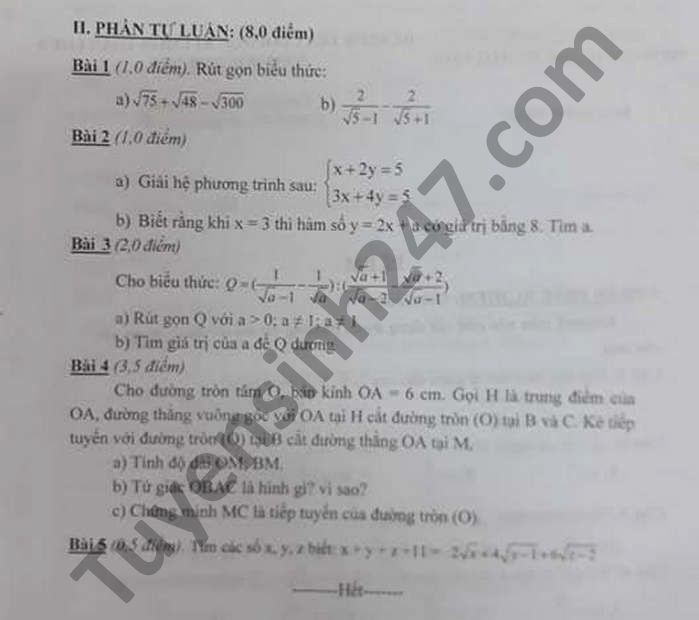 De thi hoc ki 1 huyen Dong Hy mon Toan lop 9 nam 2020