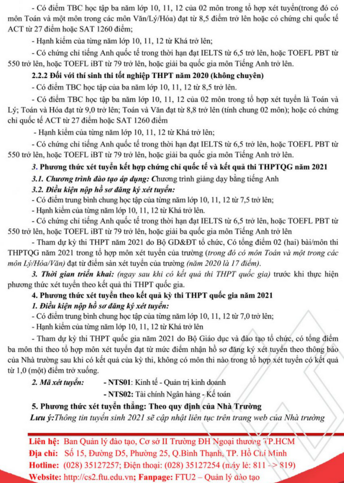 Phuong thuc tuyen sinh Dai hoc Ngoai thuong co so 2 du kien 2021