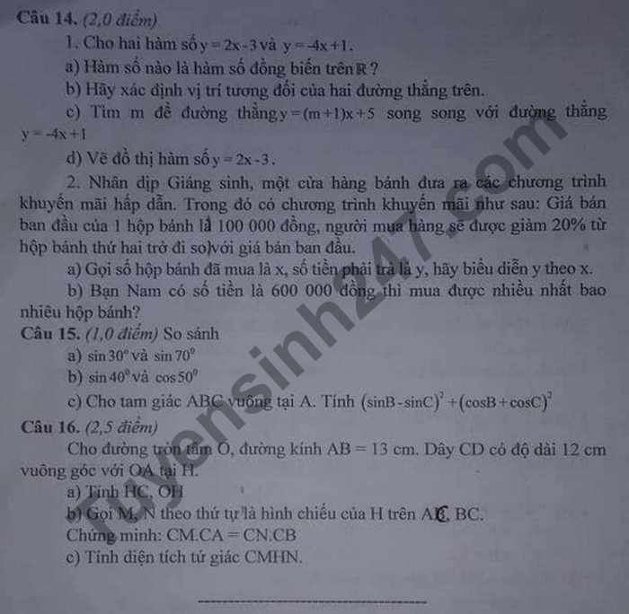 De thi hoc ki 1 nam 2020 huyen Thuan Chau lop 9 mon Toan