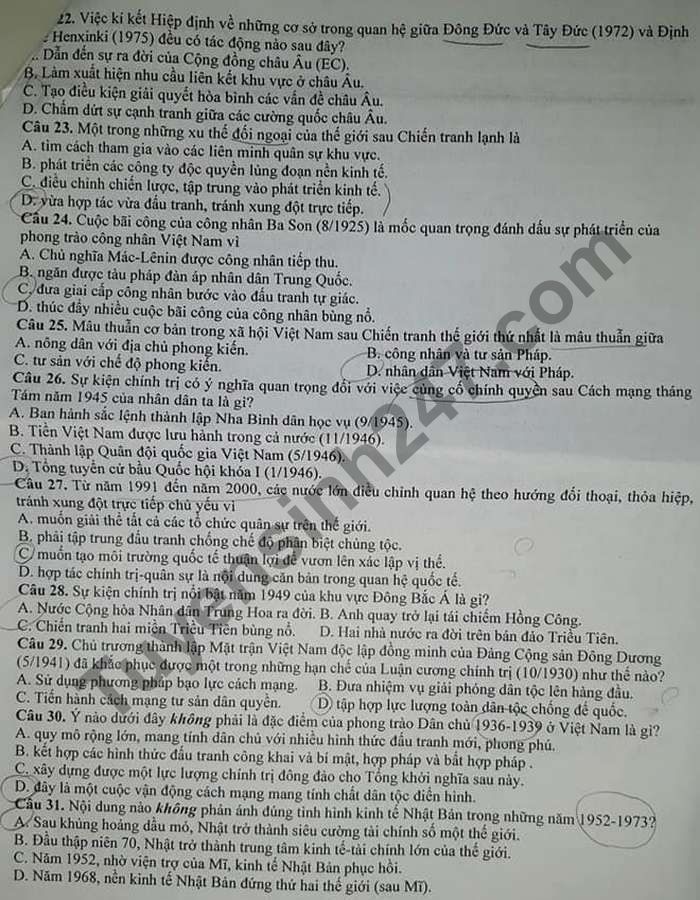 De thi hoc ki 1 nam 2020 THPT Long Huu Dong lop 12 mon Su