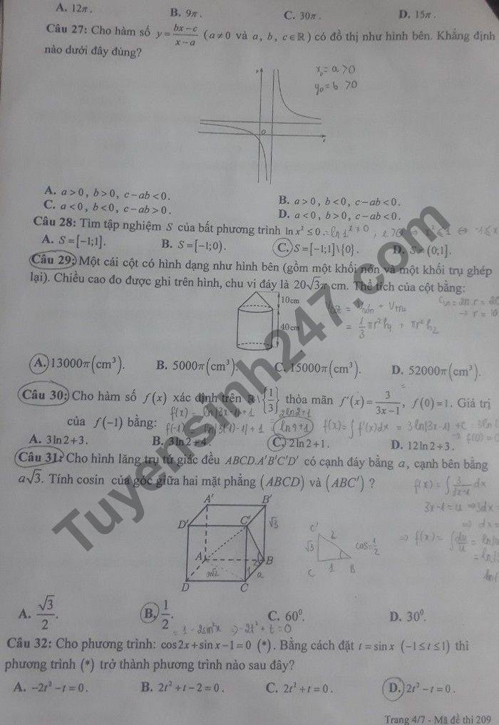 De thi thu tot nghiep THPT lan 1 mon Toan THPT chuyen Nguyen Trai 2021