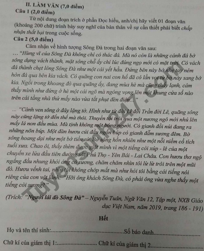 De thi thu Tot nghiep THPT 2021 lan 1 THPT Chuyen Nguyen Trai mon Van
