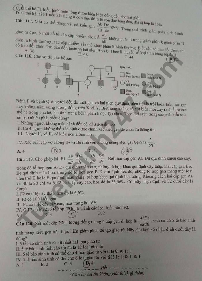 De thi thu Tot nghiep THPT 2021 lan 1 mon Sinh THPT Nguyen Trai