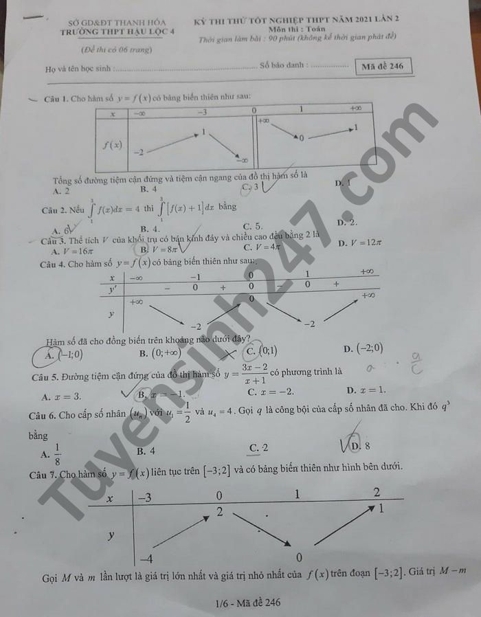De thi thu tot nghiep THPT 2021 lan 2 mon Toan THPT Hau Loc 4