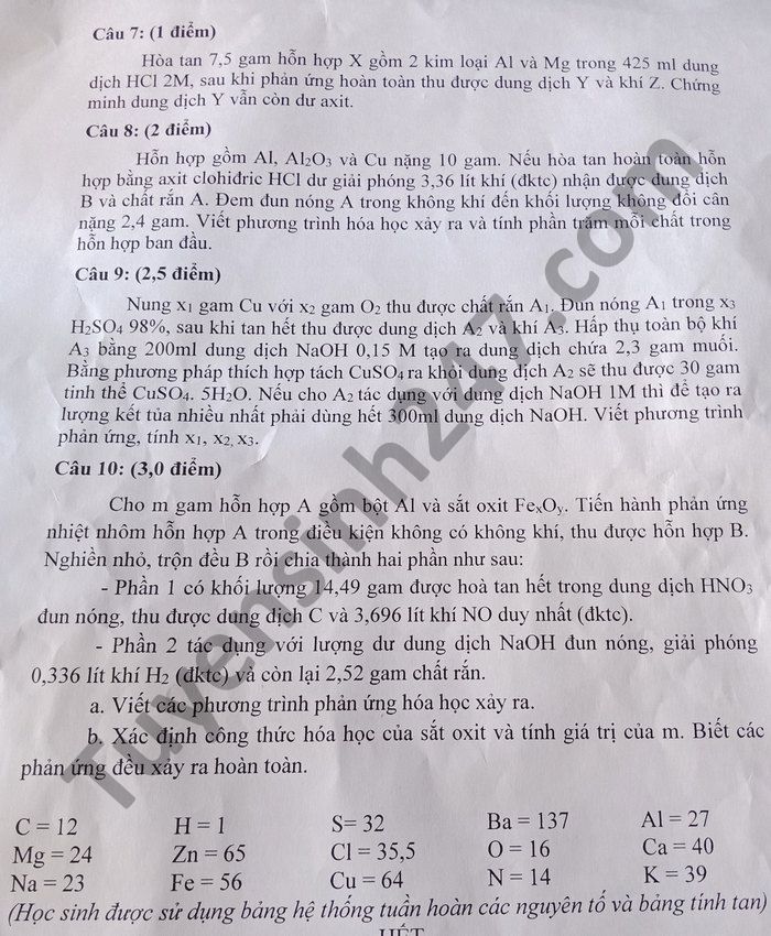 De thi chon HSG cap huyen mon Hoa lop 9 huyen Duc Trong 2021