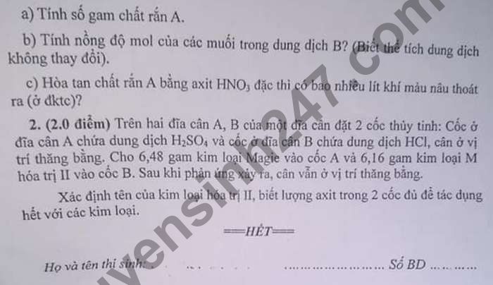 De thi chon hoc sinh gioi cap huyen lop 9 mon Hoa huyen Tran De 2021