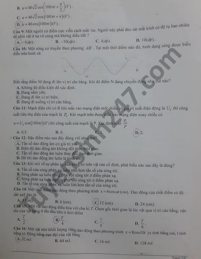 De thi thu tot nghiep THPT 2021 THPT chuyen Le Thanh Tong mon Ly