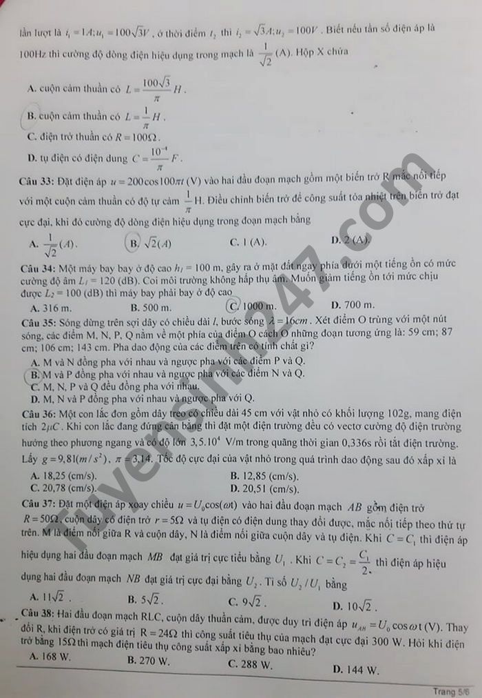 De thi thu tot nghiep THPT 2021 THPT chuyen Le Thanh Tong mon Ly