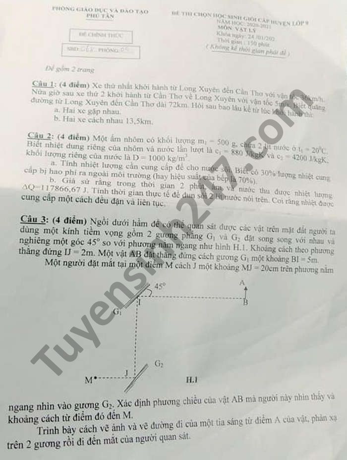 De thi chon hoc sinh gioi cap huyen Ly lop 9 Phong GD Phu Tan 2021