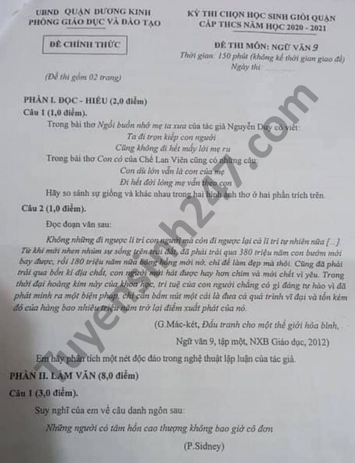 Dap an de thi chon hoc sinh gioi Quan Van lop 9 Quan Duong Kinh