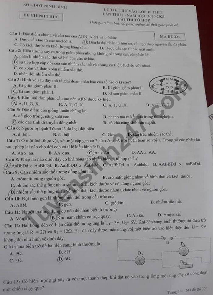De thi thu vao lop 10 THPT mon To hop nam 2021 tinh Ninh Binh lan 1
