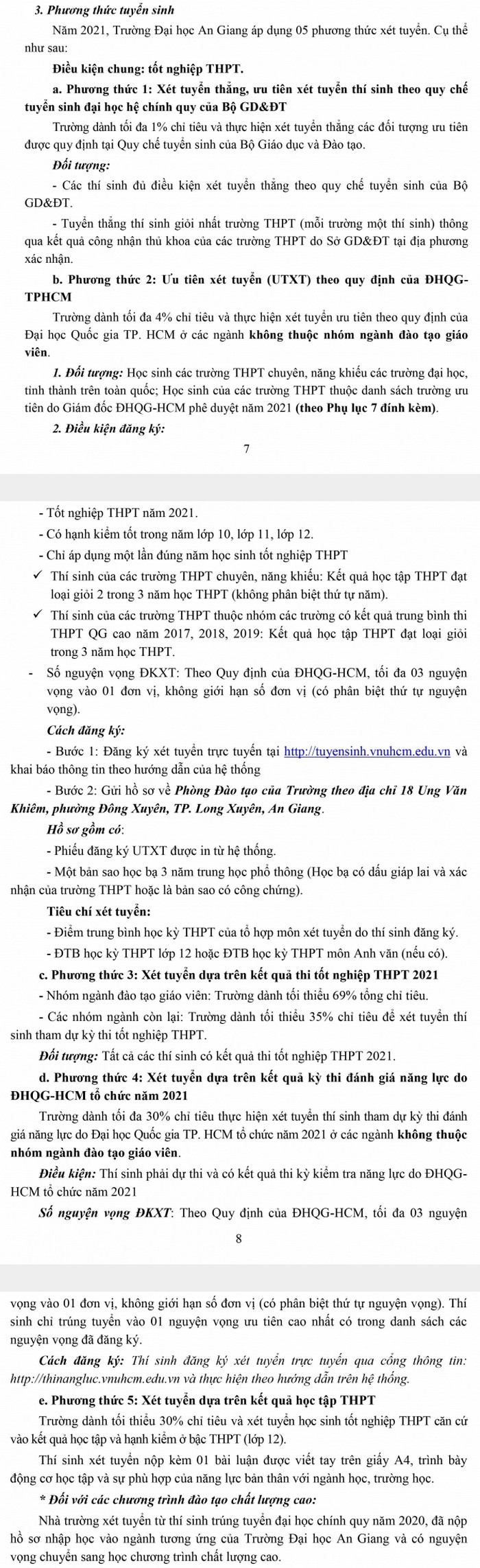 Phuong thuc tuyen sinh Dai hoc An giang 2021