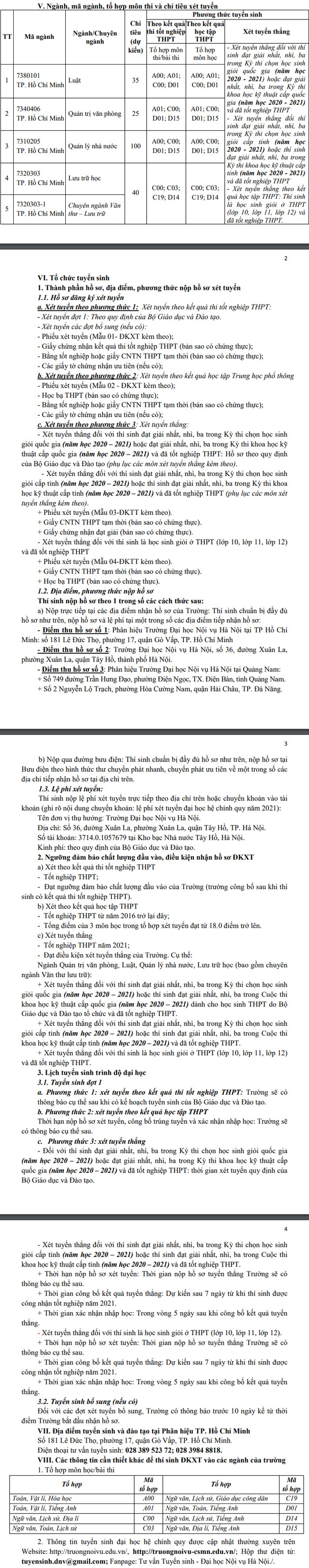 Thong tin tuyen sinh Phan hieu Dai hoc Noi vu Ha noi tai TPHCM 2021