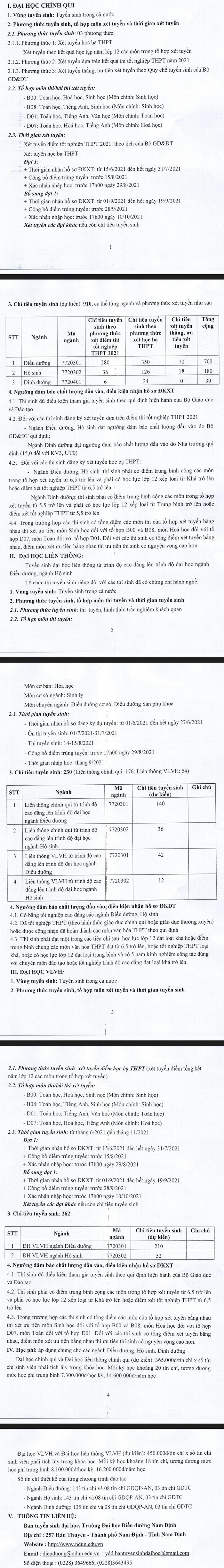 Dai hoc Dieu Duong Nam Dinh tuyen sinh nam 2021