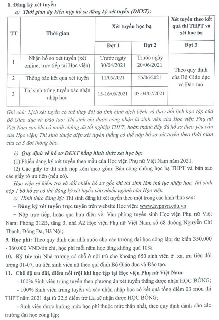 Thong tin tuyen sinh Hoc vien Phu nu Viet Nam 2021