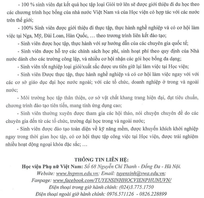 Thong tin tuyen sinh Hoc vien Phu nu Viet Nam 2021