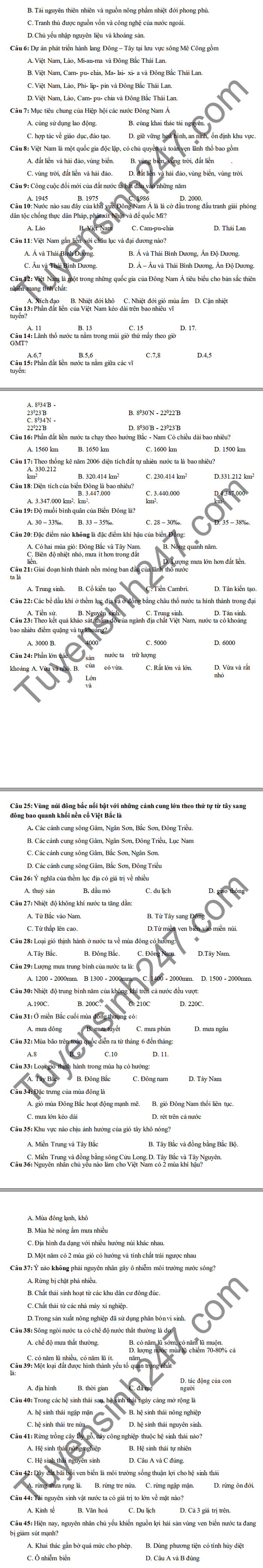 De cuong on tap giua hoc ki 2 mon Dia lop 8 THCS Mo Lao 2021