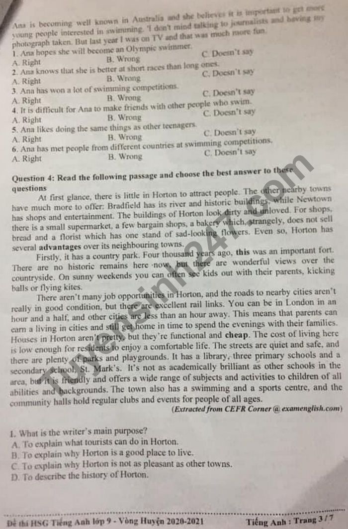 De thi chon HSG cap huyen THCS tinh Tien Giang mon Anh nam 2021