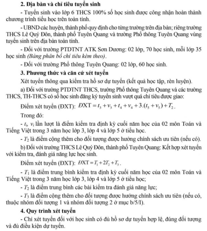 Thong tin tuyen sinh vao lop 6 tinh Tuyen Quang 2021