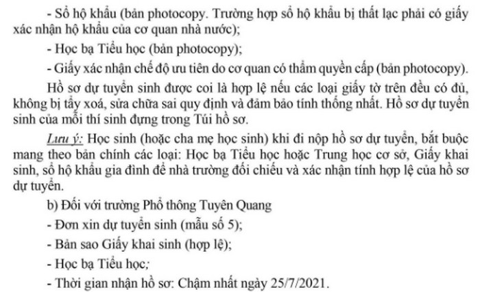 Thong tin tuyen sinh vao lop 6 tinh Tuyen Quang 2021