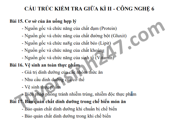 De cuong on tap giua ki 2 Cong nghe lop 6 THCS Thuong Phuoc 1 2021