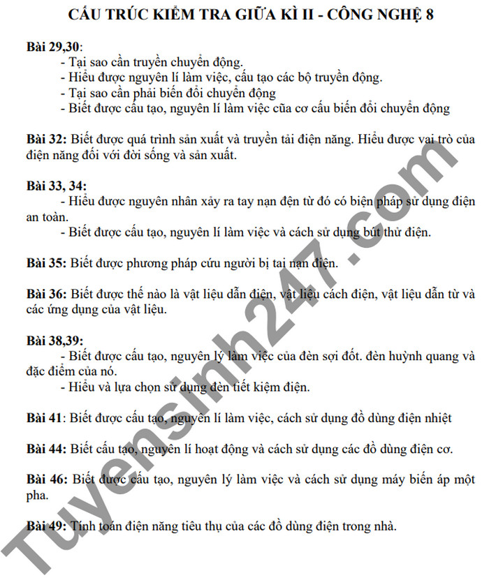 De cuong on tap giua ki 2 Cong nghe 8 THCS Thuong Phuoc 2021