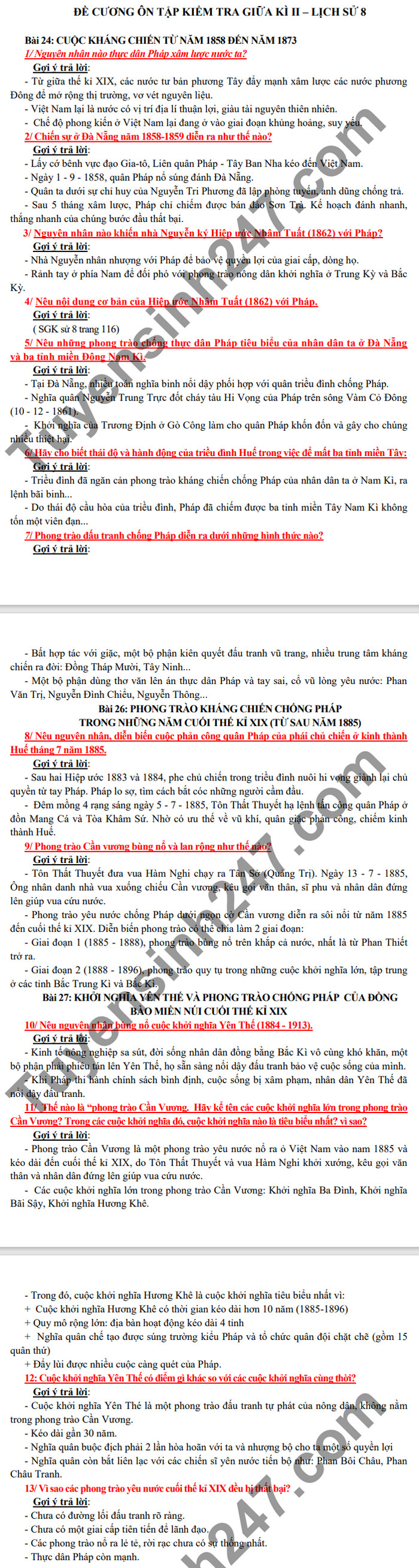 De cuong giua ki 2 mon Su lop 8 THCS Thuong Phuoc 2021