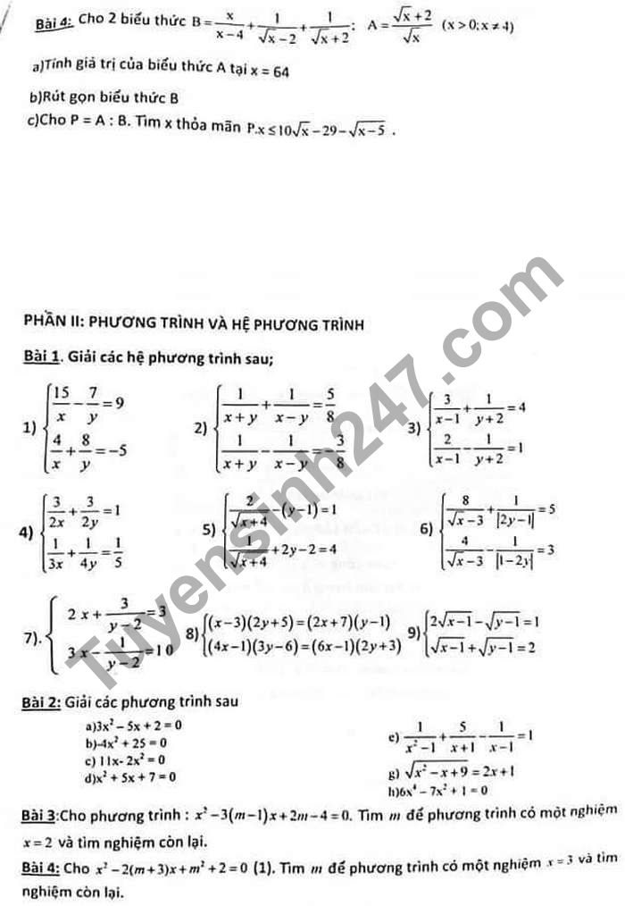 De cuong on tap giua ki 2 lop 9 mon Toan - THCS Dich Vong 2021