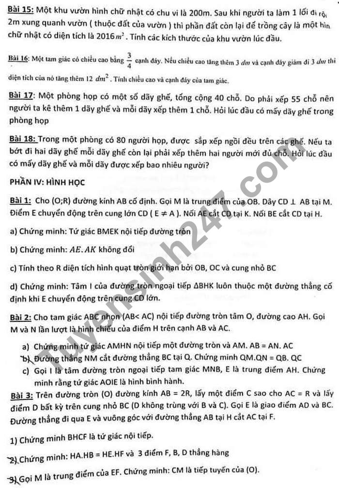 De cuong on tap giua ki 2 lop 9 mon Toan - THCS Dich Vong 2021