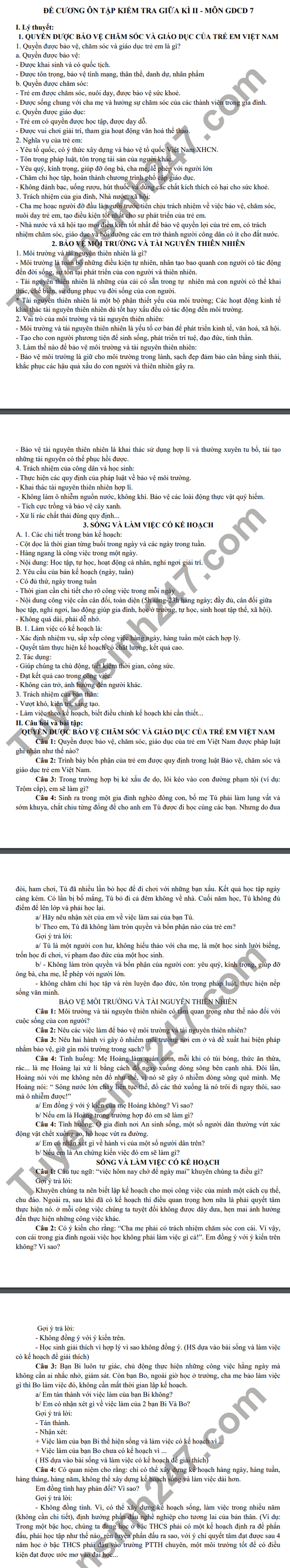 De cuong giua ki 2 THCS Thuong Phuoc 1 2021 mon GDCD lop 7
