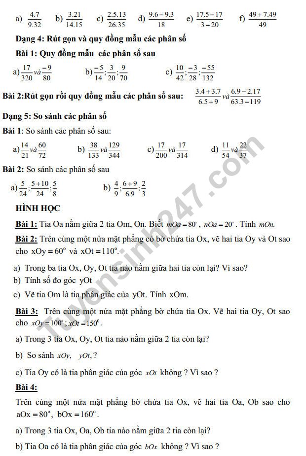 De cuong on tap giua ki 2 mon Toan lop 6 THCS Chu Van An 2021