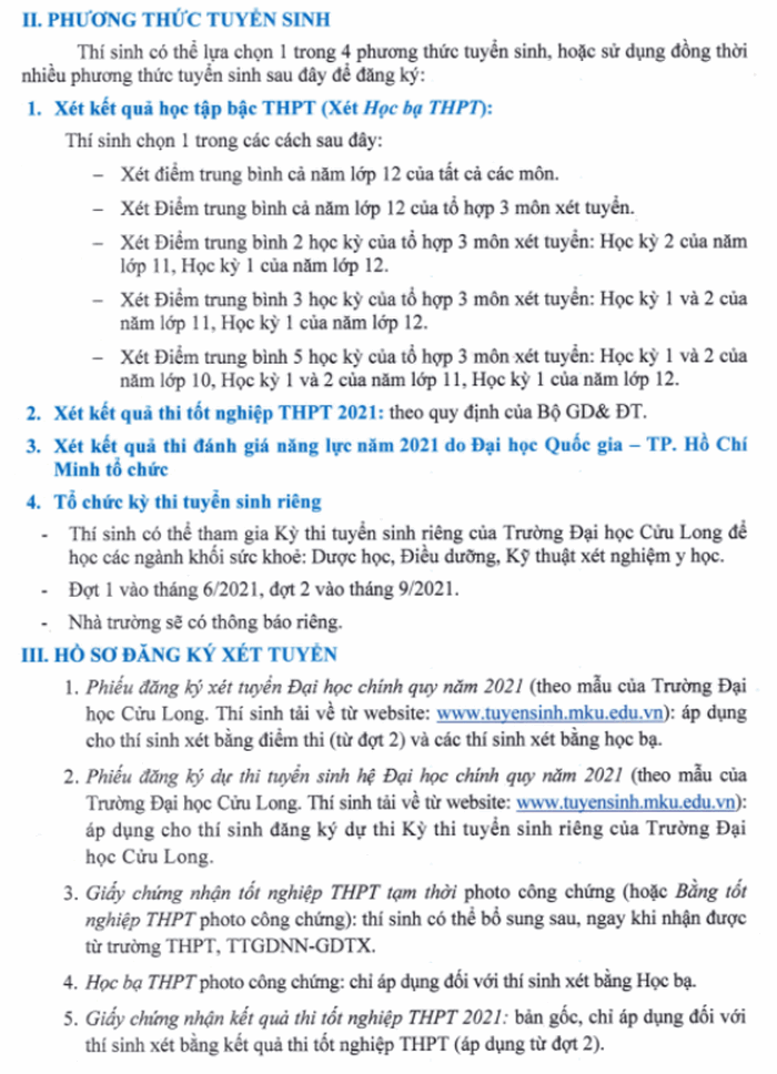 Thong tin tuyen sinh Dai hoc Cuu Long nam 2021