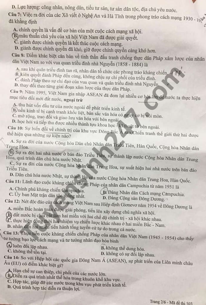 De thi chon hoc sinh gioi cap tinh 2021 mon Su lop 12 tinh Bac Giang