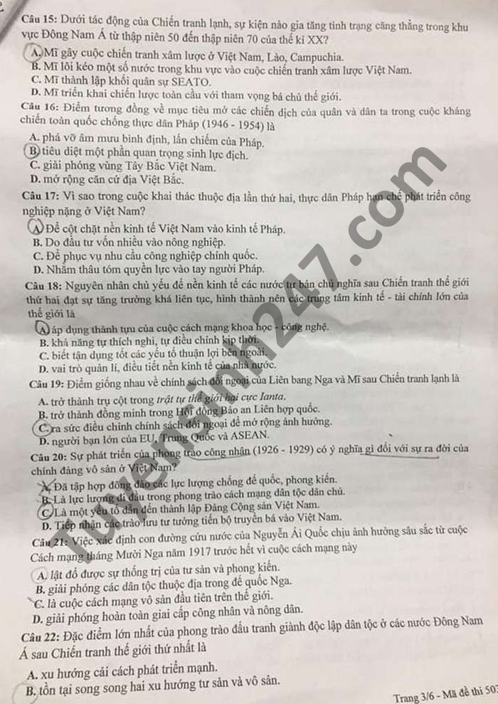 De thi chon hoc sinh gioi cap tinh 2021 mon Su lop 12 tinh Bac Giang