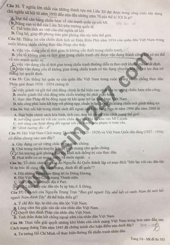 De thi chon hoc sinh gioi cap tinh 2021 mon Su lop 12 tinh Bac Giang