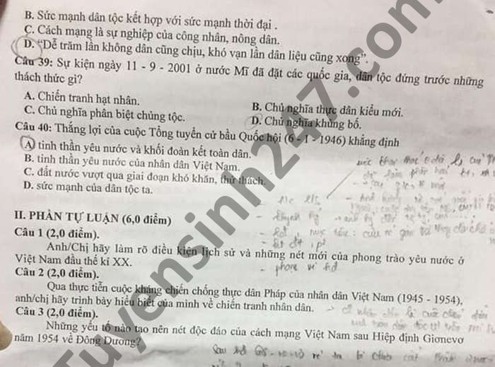 De thi chon hoc sinh gioi cap tinh 2021 mon Su lop 12 tinh Bac Giang