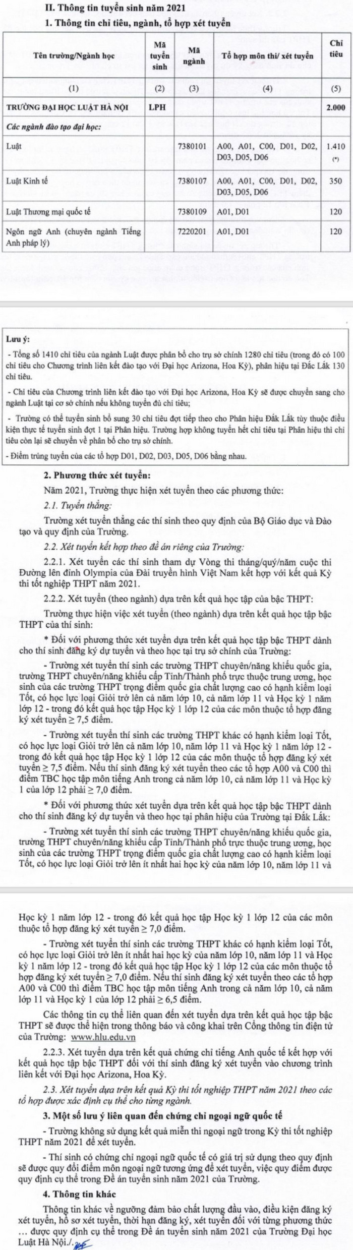 Dai hoc Luat Ha Noi cong bo phuong an tuyen sinh du kien 2021