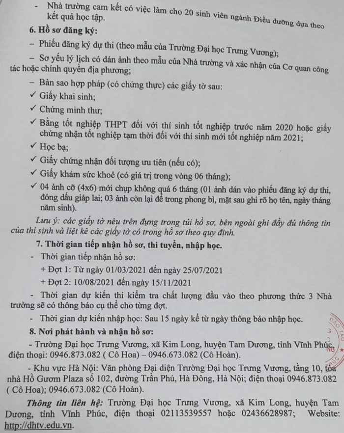 Phuong an tuyen sinh Dai hoc Trung Vuong 2021