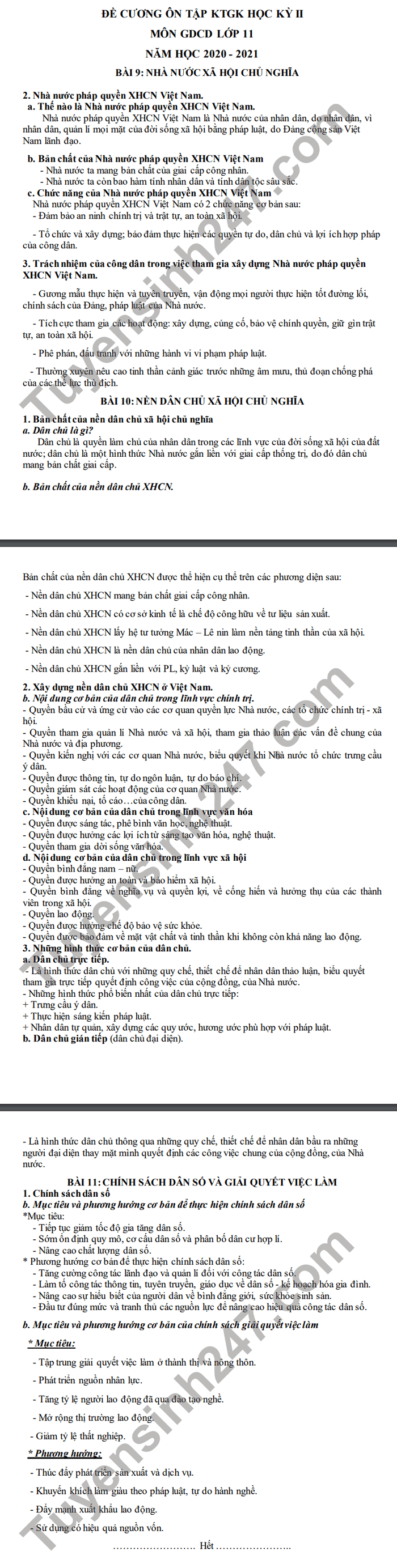De cuong giua ki 2 2021 THPT Luong Ngoc Quyen mon GDCD lop 11
