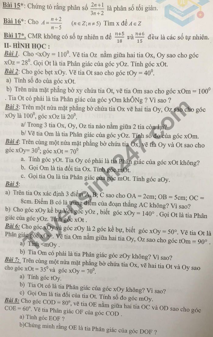 De cuong giua ki 2 mon Toan lop 6 THCS Tan Mai 2021