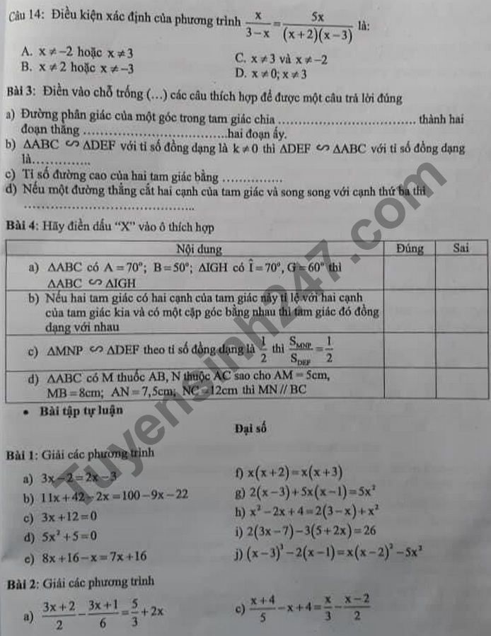 De cuong giua ki 2 mon Toan lop 8 THCS Phan Dinh Giot 2021