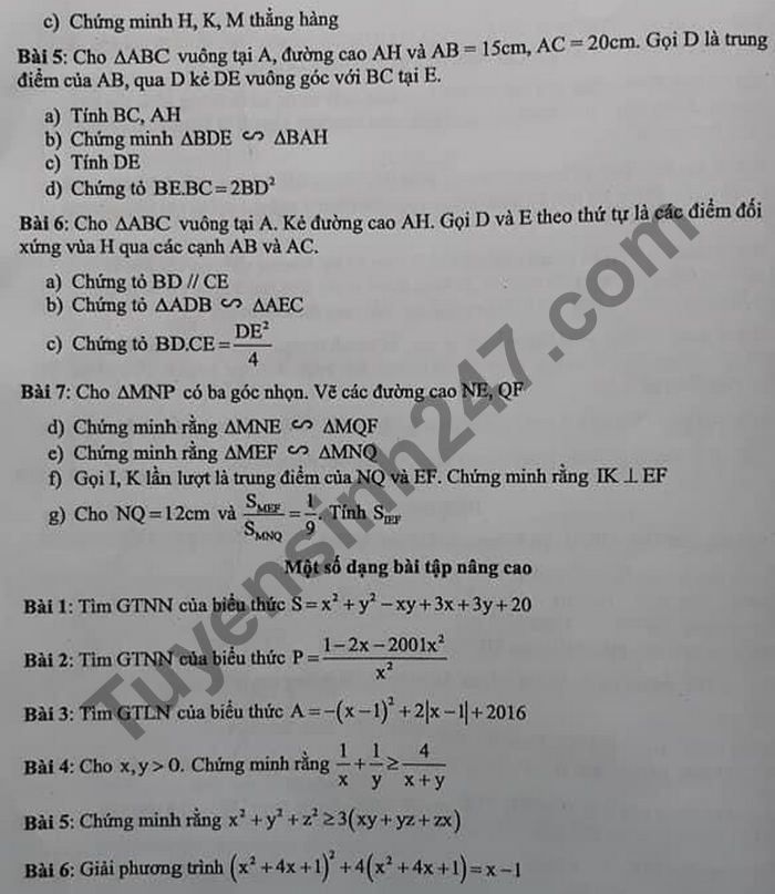 De cuong giua ki 2 mon Toan lop 8 THCS Phan Dinh Giot 2021