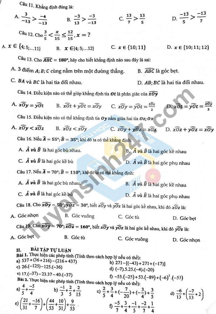 De cuong on tap giua ki 2 mon Toan lop 6 THCS Nghia Tan 2021